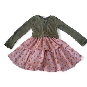 Young heart tiered floral dress w/ cardigan style sleeves